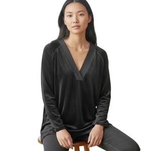 SPA by Chico's Women' Black Velour V-Neck Long Sleeve Tunic Top Blouse Sz 2 L 12
